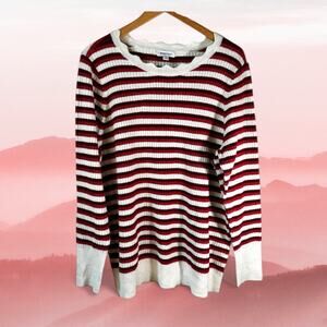 Nordstrom New Women's Plus Size Striped Pullover Sweater Cream Red 3X Classic